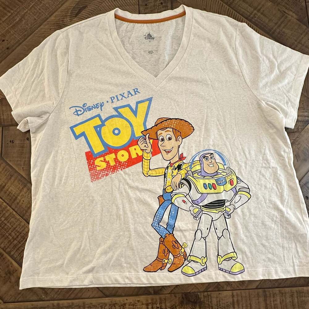 Disney Pixar Toy Story Woody and Buzz Lightyear Women's V-Neck Graphic T-Shirt